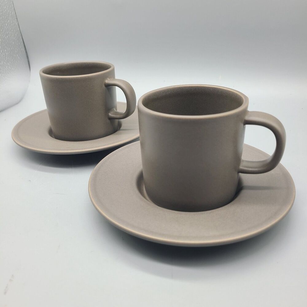 Set (2) Calvin Klein  Coffee Cups with Saucers  Matte Grey Swid Powell 6 oz